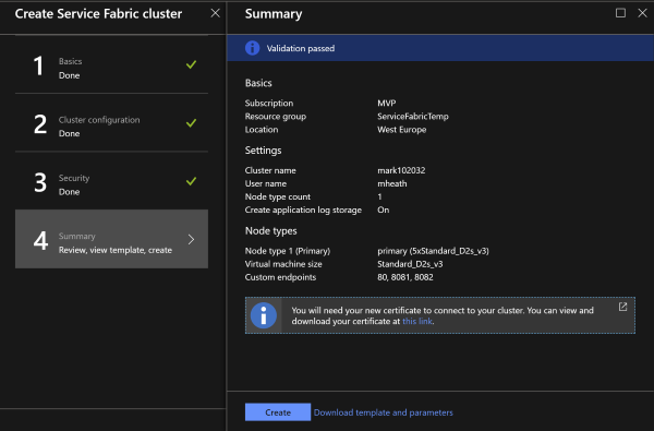 Review Service Fabric Cluster settings